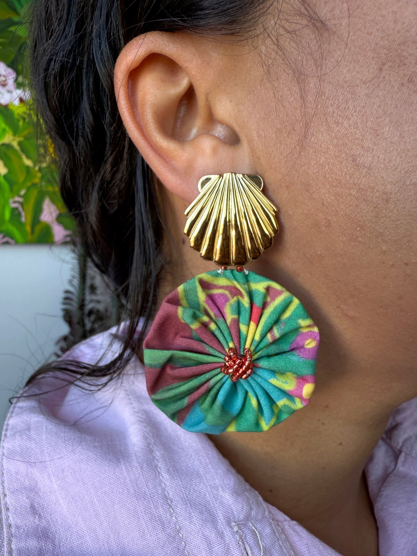 Boucles d'oreilles rosace bleu canard